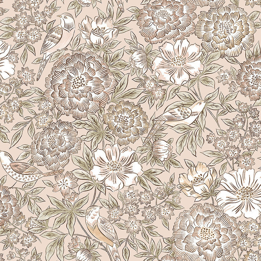 Infuse your space with the delicate beauty of flowers in apricot and pink tones, decorated with subtle rusty orange detailing.