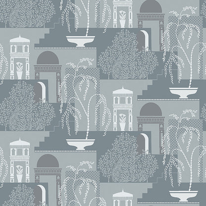 Dive into the serene beauty of our Mimi wallpaper in contrasting tones of grey-blue and white-grey. 