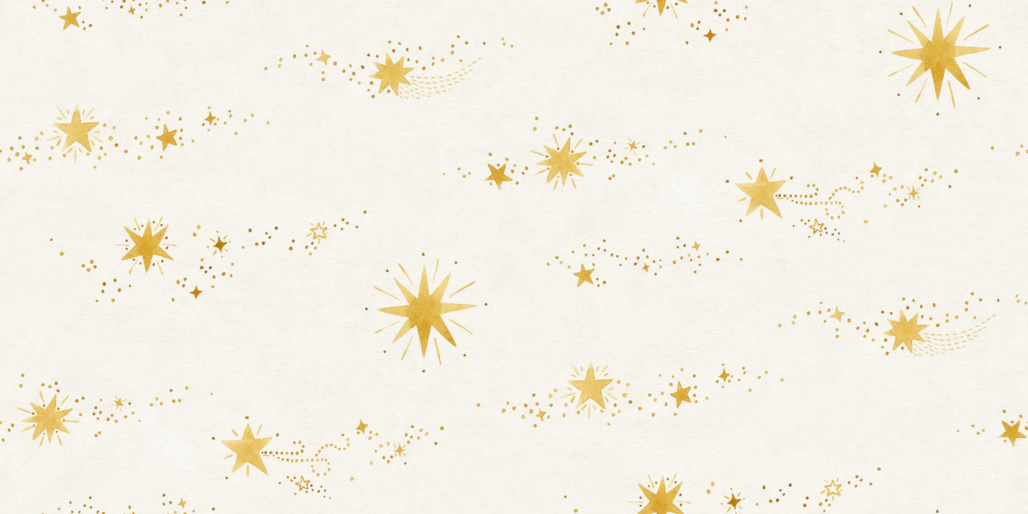 The beautiful hand-painted stars dance over the wallpaper like stars in the sky, created together with Johanna Bradford