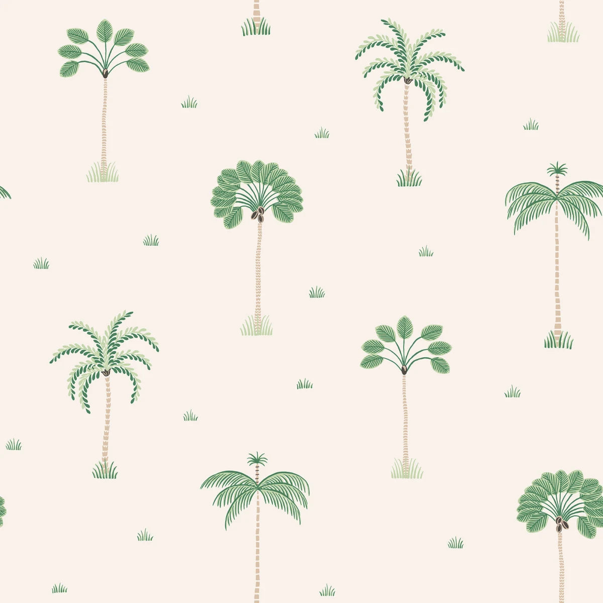 Like small ornaments, stylized palm trees proudly adorn this decorative wallpaper. A pattern with both a playful and exclusive feel. Milo,