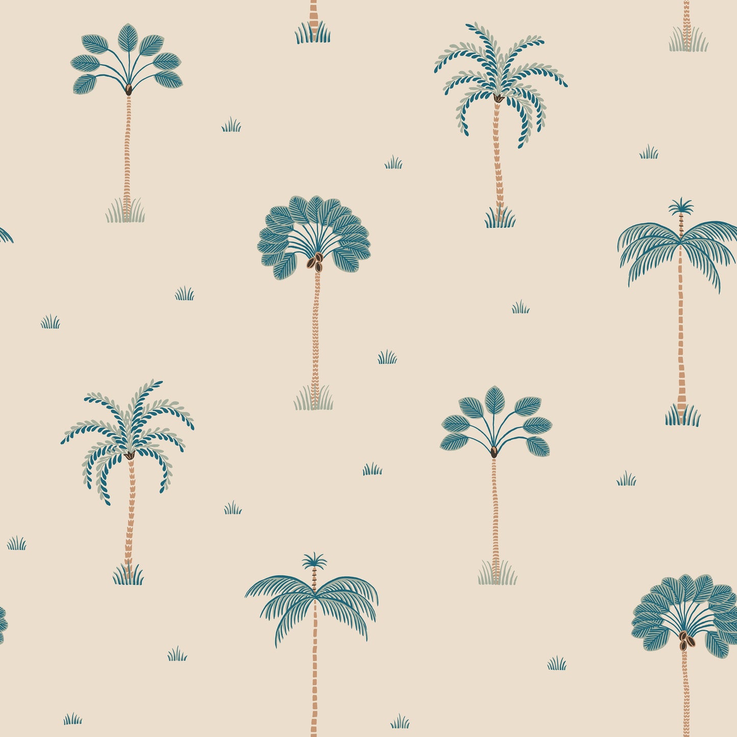 Like small ornaments, stylized palm trees proudly adorn this decorative wallpaper. A pattern with both a playful and exclusive feel.