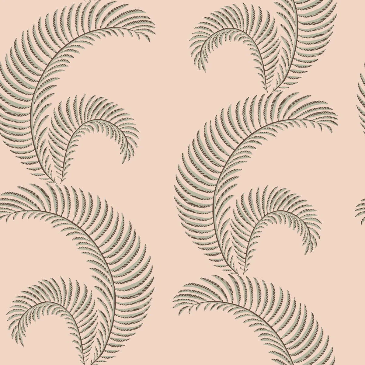 Sophisticated wallpaper with a stylized edge, these graphic palm leaves lend a sleek and luxurious atmosphere to the room.