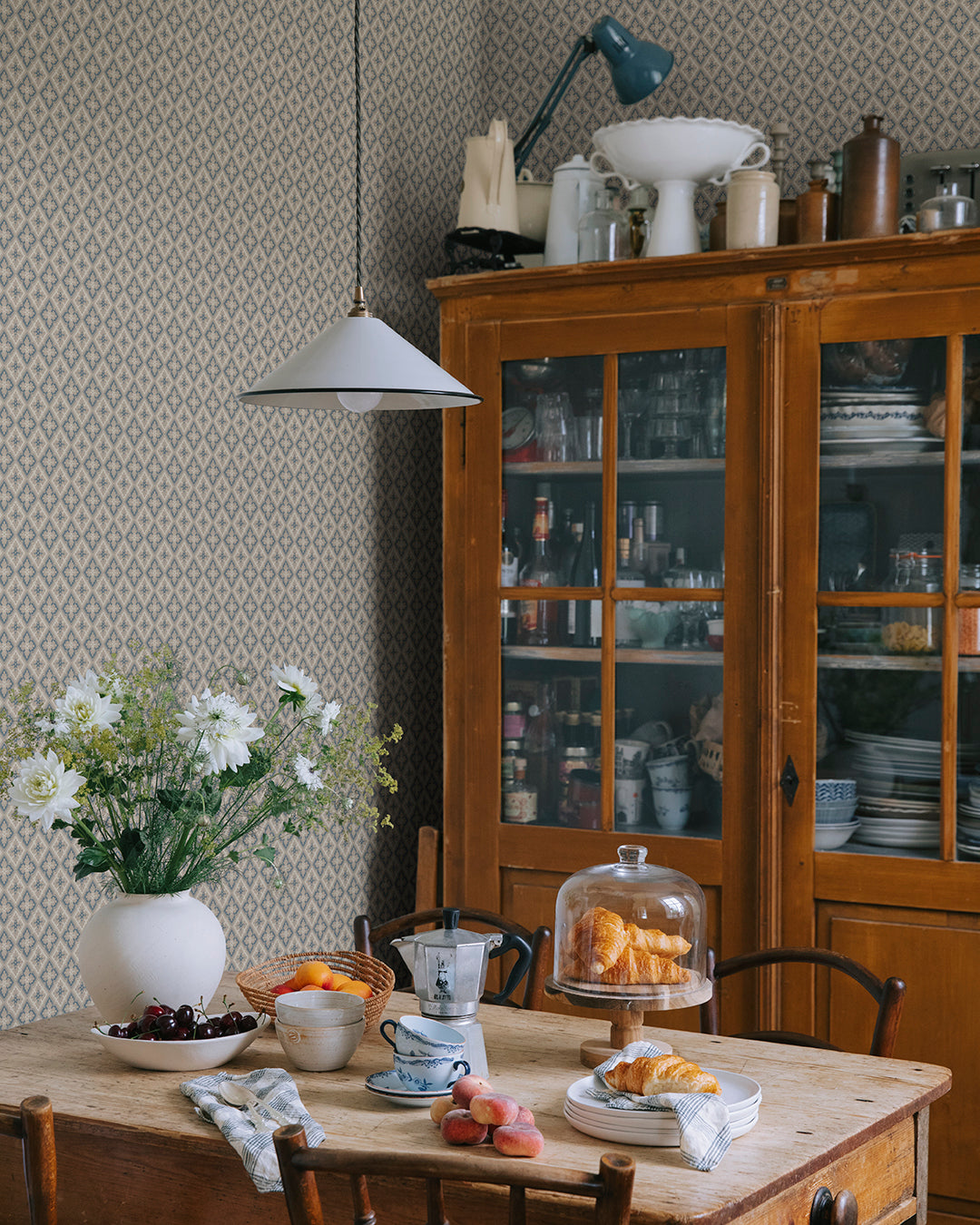 This classic trellis was one of the most popular wallpaper patterns of the 1800s and likely originally covered a ceiling.
