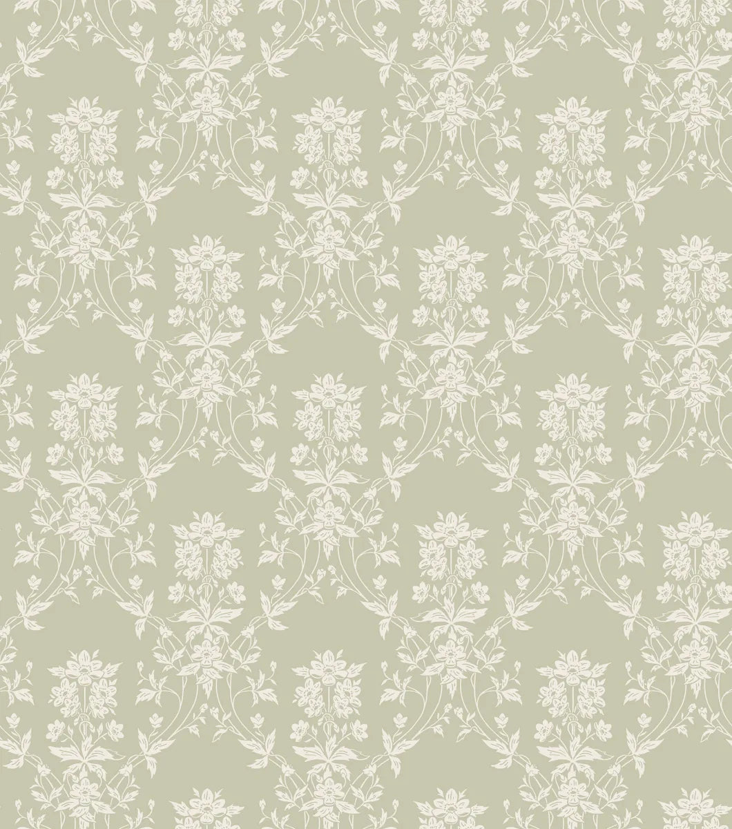 Alva wallpaper welcomes spring into the room with its detailed bouquets of anemones, creating a tranquil, serene backdrop.