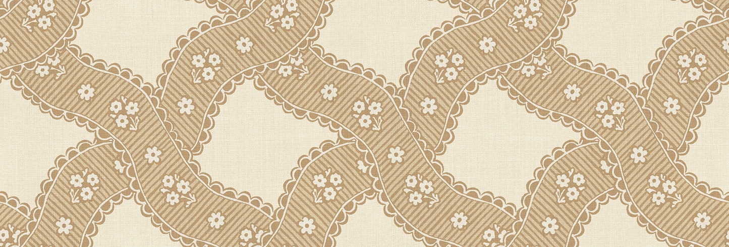 Annie, Honey is a delightful fusion of 18th-century French elegance and Sandberg's modern touch. The wallpaper pattern weaves floral medallions and soft stripes into a warm, honey-toned embrace, perfect for adding a sweet statement to your living space.