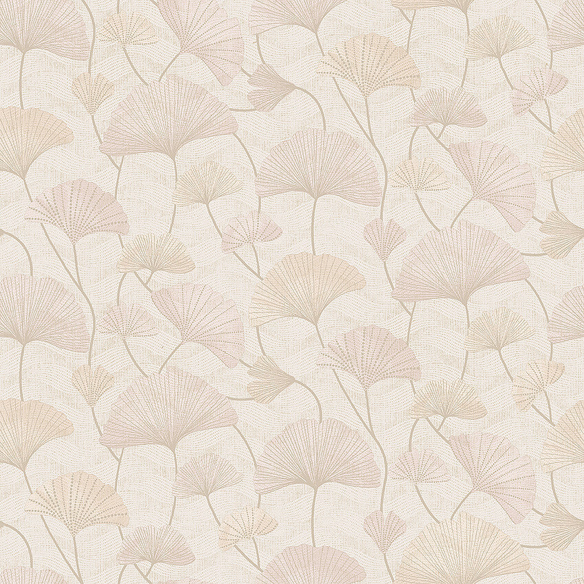 Colored in a luxurious and romantic palette of pink and apricot hues, our Sophia wallpaper is enhanced with hints of shimmering gold on a light background.