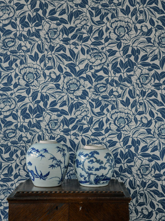 The peony is in bloom for a very short time, but with the most wonderful flowers. Classic, timeless in this wallpaper design.