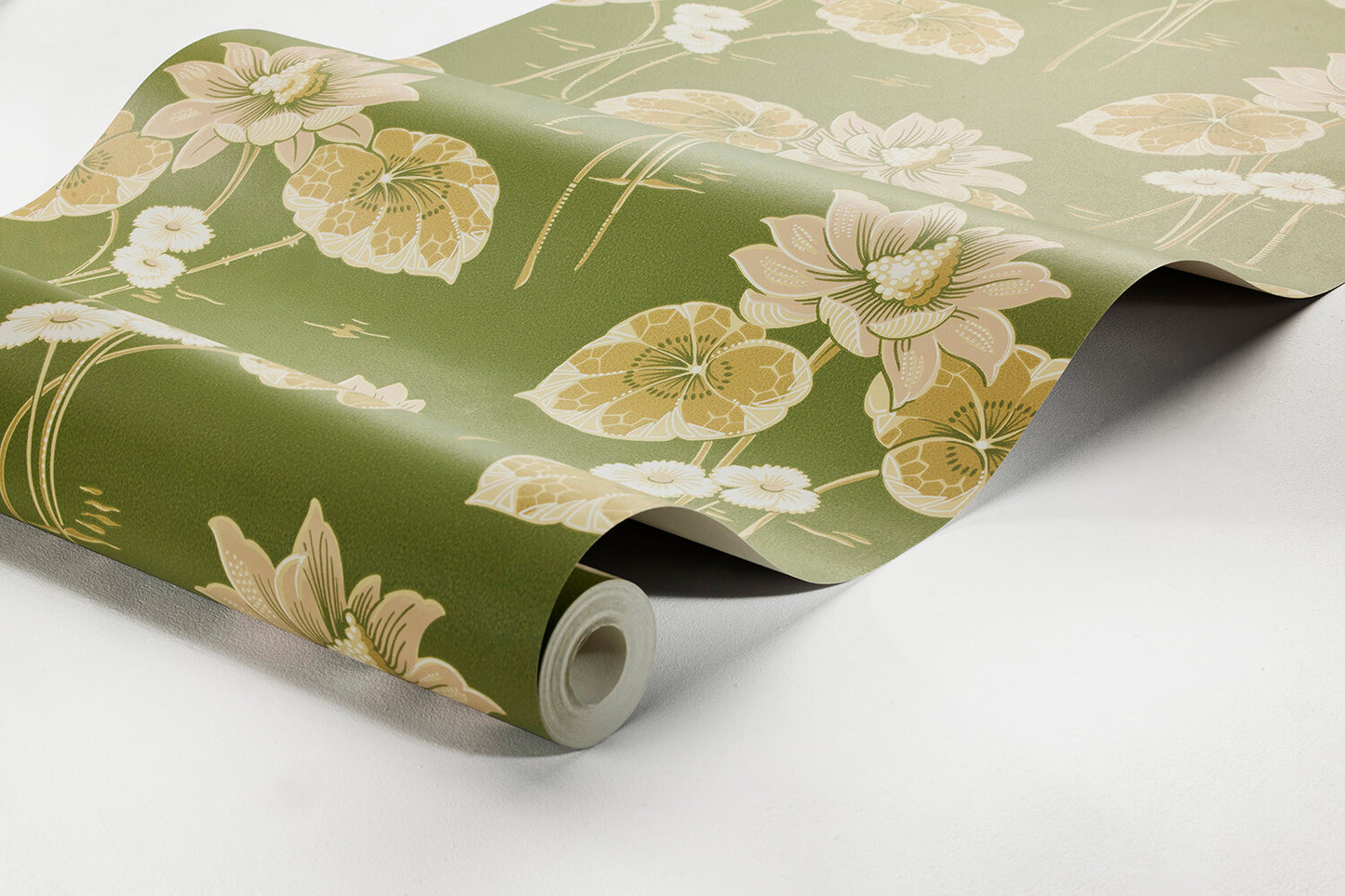 Colored in the original, youthful palette of green, warm beige and pink tones, our Haga wallpaper is inspired by Swedish nature.