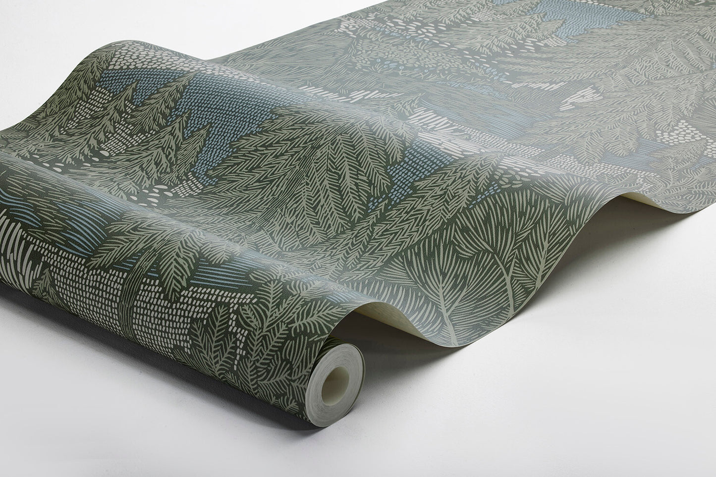 Northern Forest wallpaper features a bold and beautifully detailed dense fir tree pattern.
