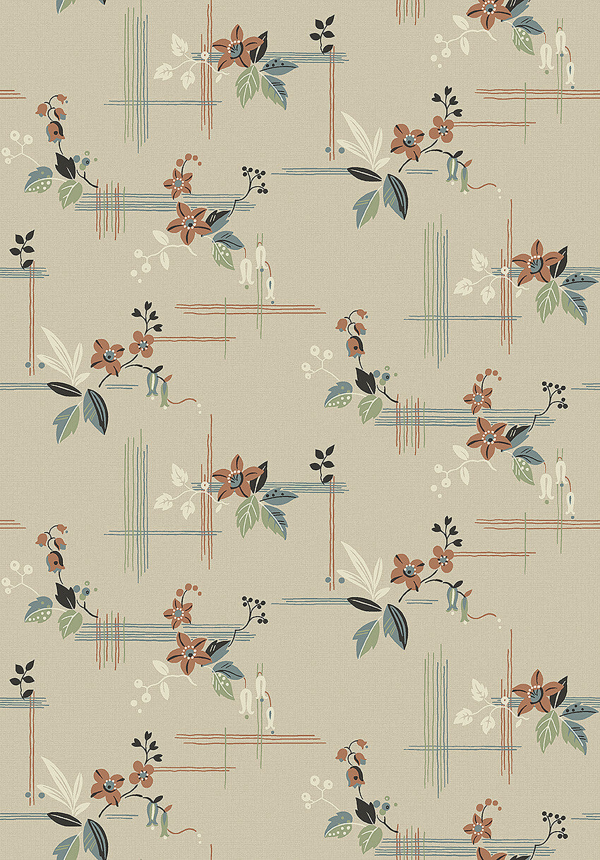 Colored in a warm beige tone with splashes of terracotta, green, brown and blue, our Salängen wallpaper is classic and stylish with a touch of oriental intrigue.