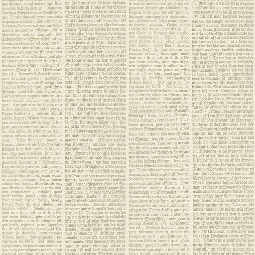 A wallpaper with an old story about the 17th century Sweden written in Latin and Swedish form the stripes in this design. 