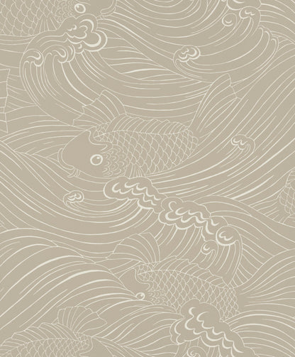 Wallpaper with inspiration from old woodcut techniques, Emma von Brömssen’s seemingly simple design Plenty more fish unveils an intriguing play with lines where fish hide in a wavy sea.