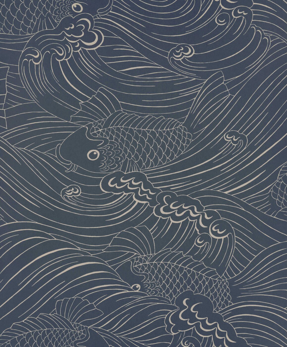 Wallpaper with inspiration from old woodcut techniques, Emma von Brömssen’s seemingly simple design Plenty more fish unveils an intriguing play with lines where fish hide in a wavy sea