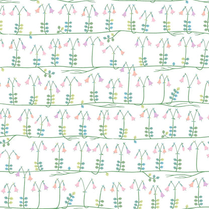 Our sublime Linnea wallpaper has delicate stylized florals in pink, green, and blue on a fresh white backdrop. Originally designed for porcelain in the 1960s by celebrated Scandinavian designer Stig Lindberg, we have retained all nine colors of the original palette thanks to a special printing technique.