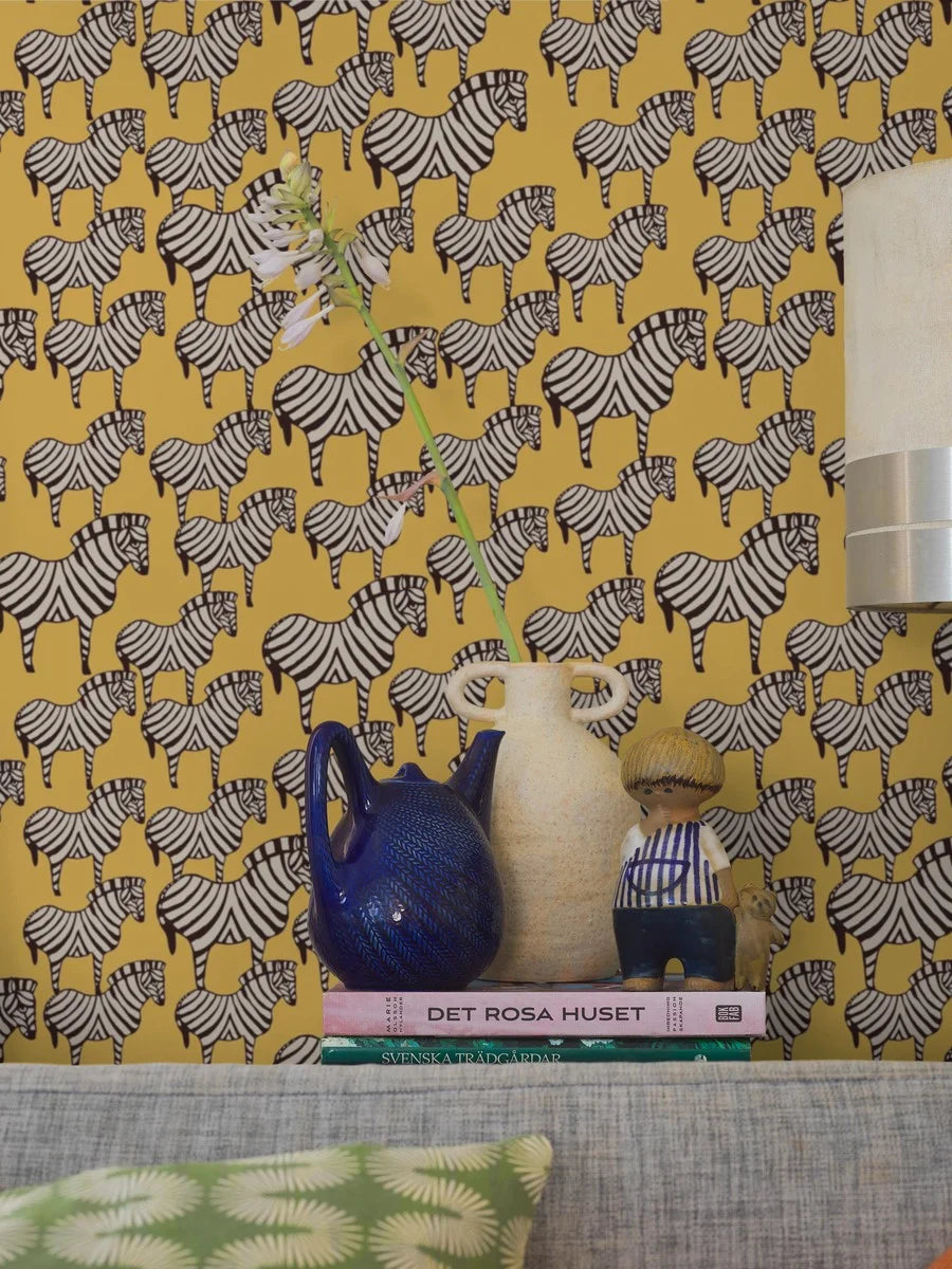 Lisa Larson’s beloved 1957 ceramic zebra is given new life in this striking Zebra wallpaper.