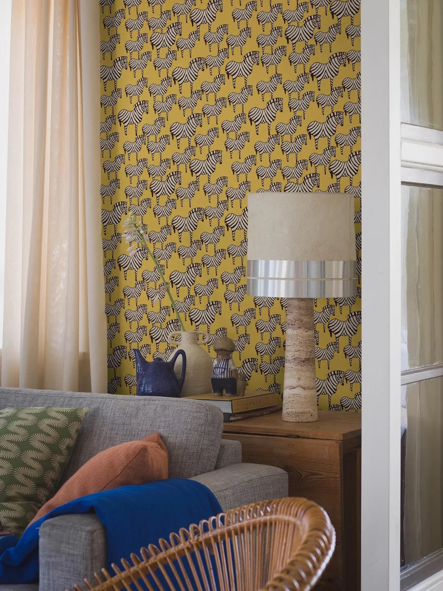 Lisa Larson’s beloved 1957 ceramic zebra is given new life in this striking Zebra wallpaper.