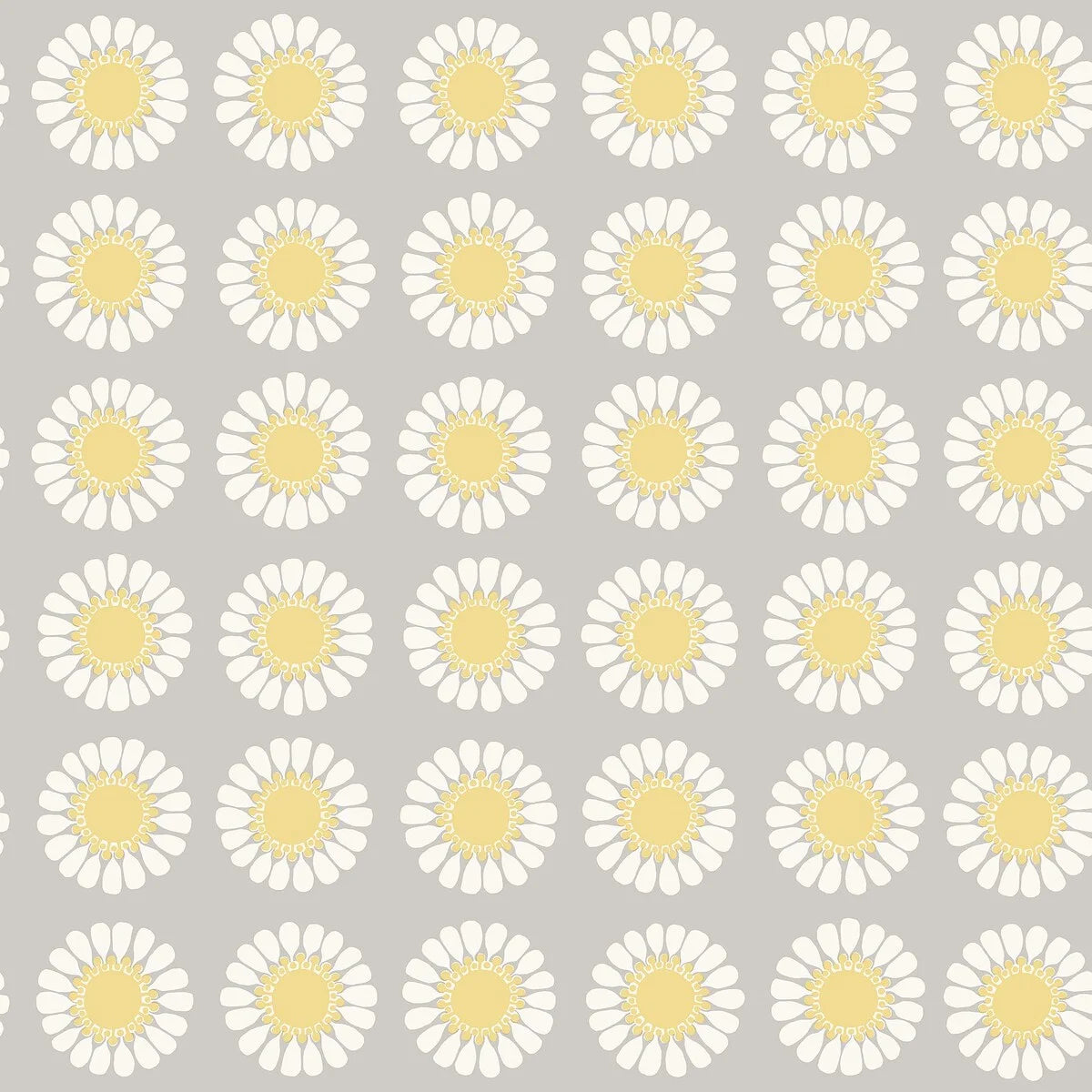 Soft, sunny, and full of charm, this colorway of our Daisy wallpaper reimagines Turi Gramstad Oliver’s 1969 design in gentle tones of grey and yellow. 