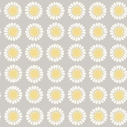 Soft, sunny, and full of charm, this colorway of our Daisy wallpaper reimagines Turi Gramstad Oliver’s 1969 design in gentle tones of grey and yellow. 