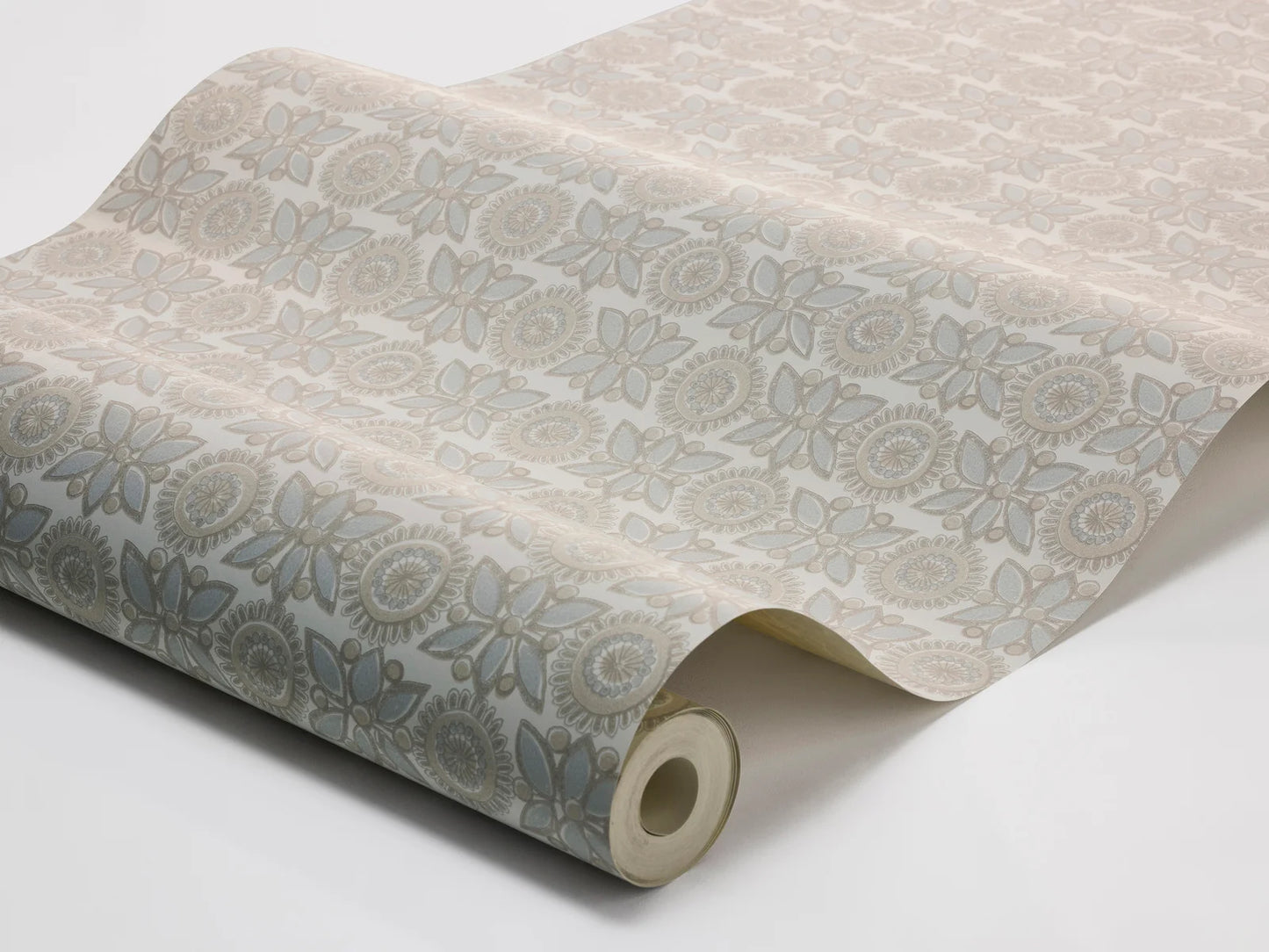  Soft and sophisticated, our Astrid wallpaper in subtle blue and beige tones creates a warm, textile effect that feels both natural and refined. 