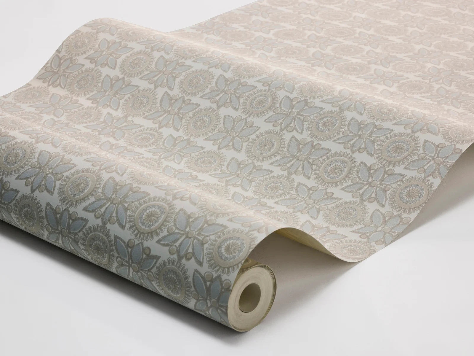  Soft and sophisticated, our Astrid wallpaper in subtle blue and beige tones creates a warm, textile effect that feels both natural and refined. 