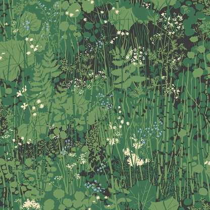 Capturing a lush green verge, our Dikesren wallpaper is a vibrant tribute to nature’s beauty. Originally created for textile in 1944, this iconic design by Arne Jacobsen features ferns, forget-me-nots, and wildflowers on deep green ground.