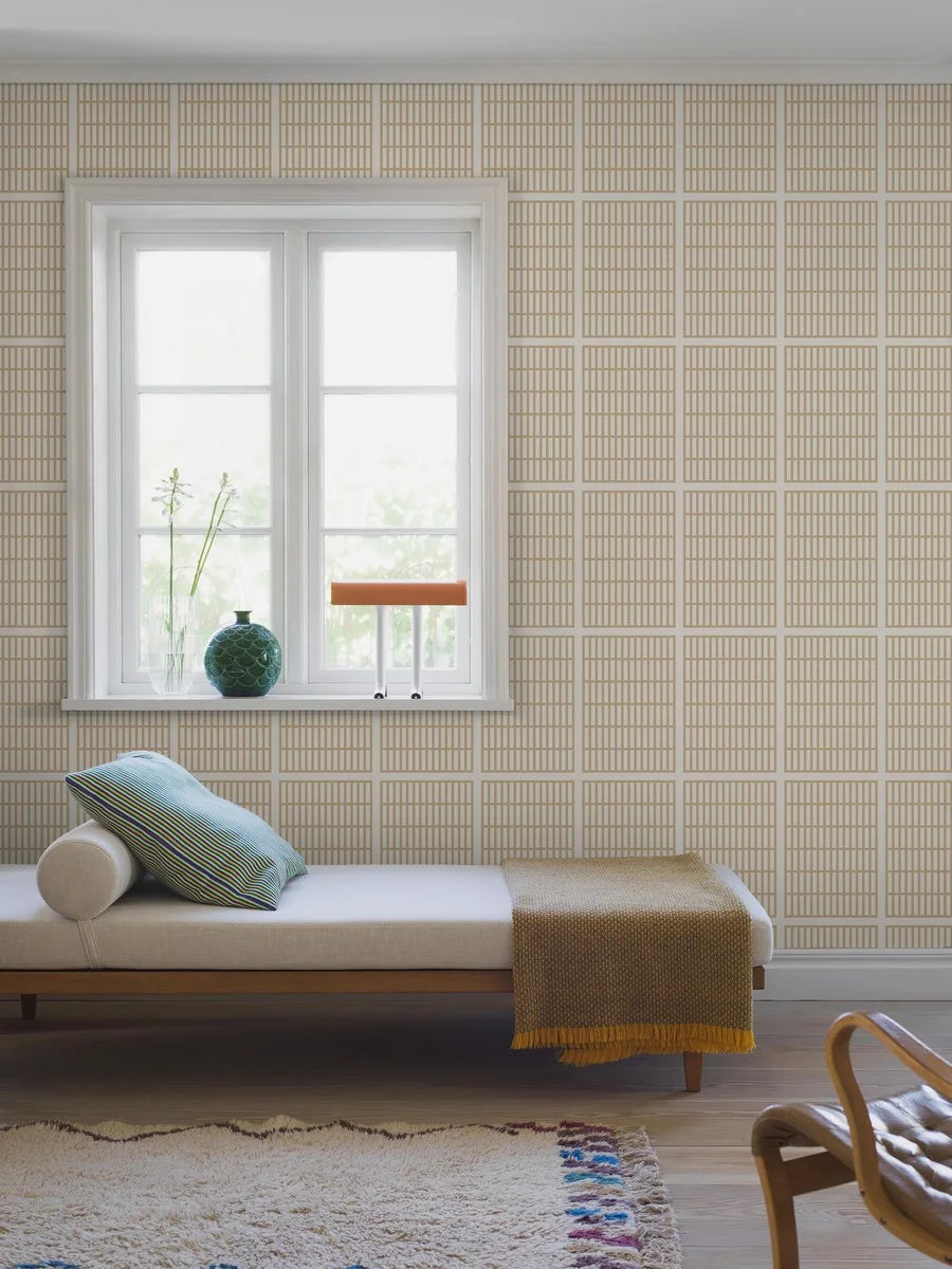  The strong geometric pattern of Alvar Aalto 14/6 is built from 14 squares across and 6 down. Aalto created this timeless, graphic motif for the NK Textile Chamber in the 1940s. 