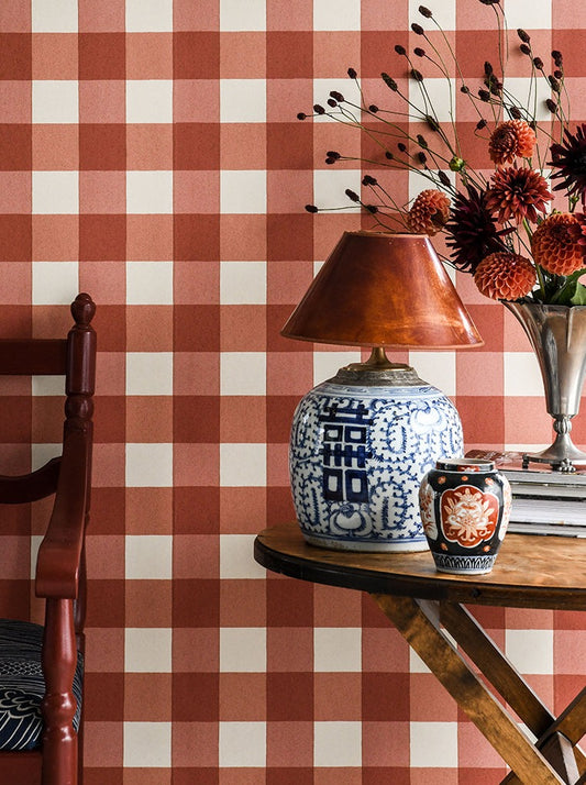The inspiration to Picnic wallpaper comes from the traditional plain-woven checked fabrics called Gingham in English, or Toile de Vichy in French.
