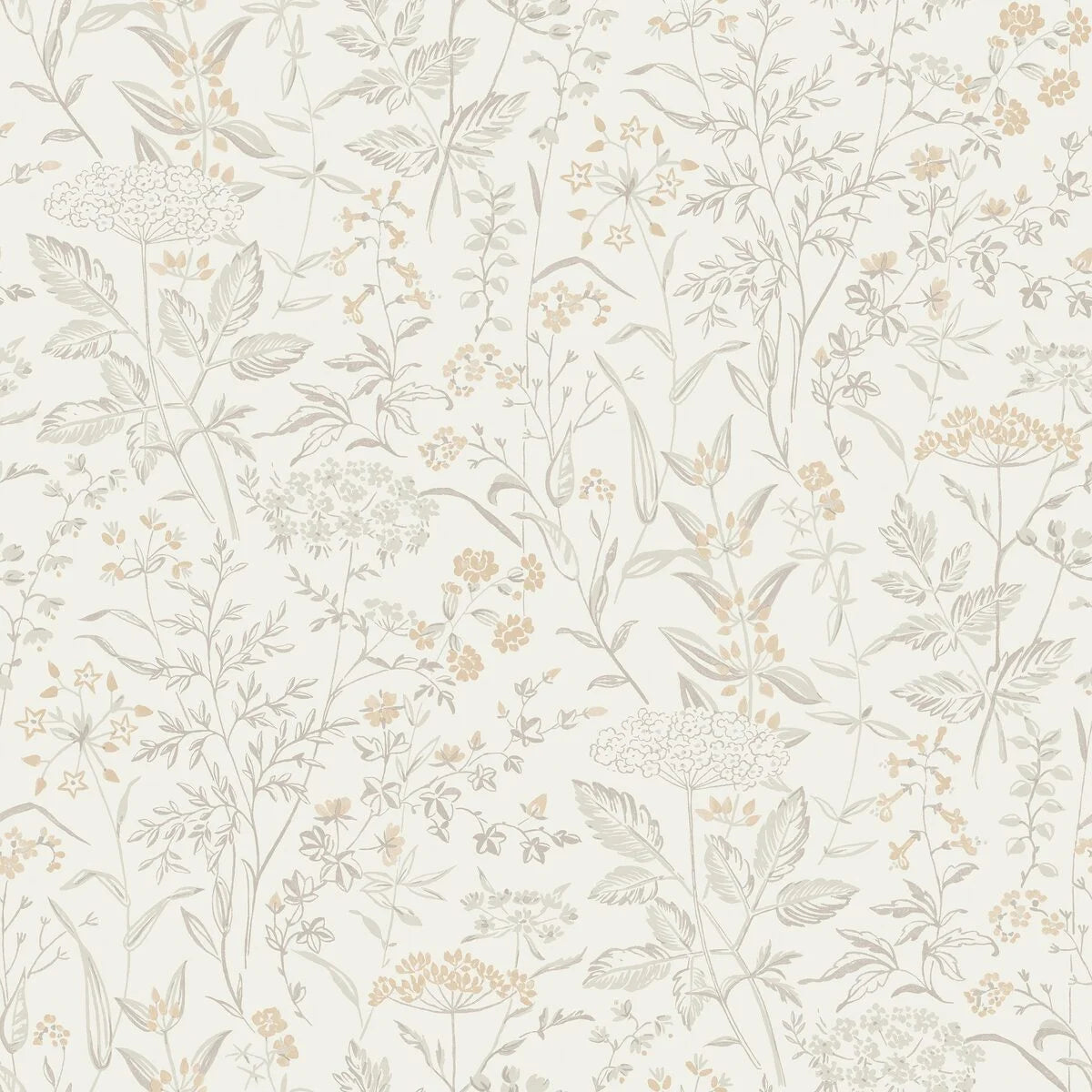 With its intricately drawn floral pattern and delicate color palette of soft beige and autumnal tones, our Emil wallpaper has a vintage elegance that perfectly offsets contemporary interiors.