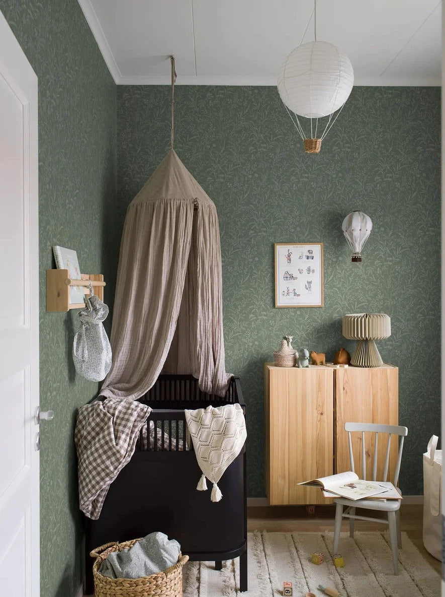Colored in luscious dark green tones, our Florian wallpaper is the perfect mix of classic style, Scandinavian charm and modern expression.