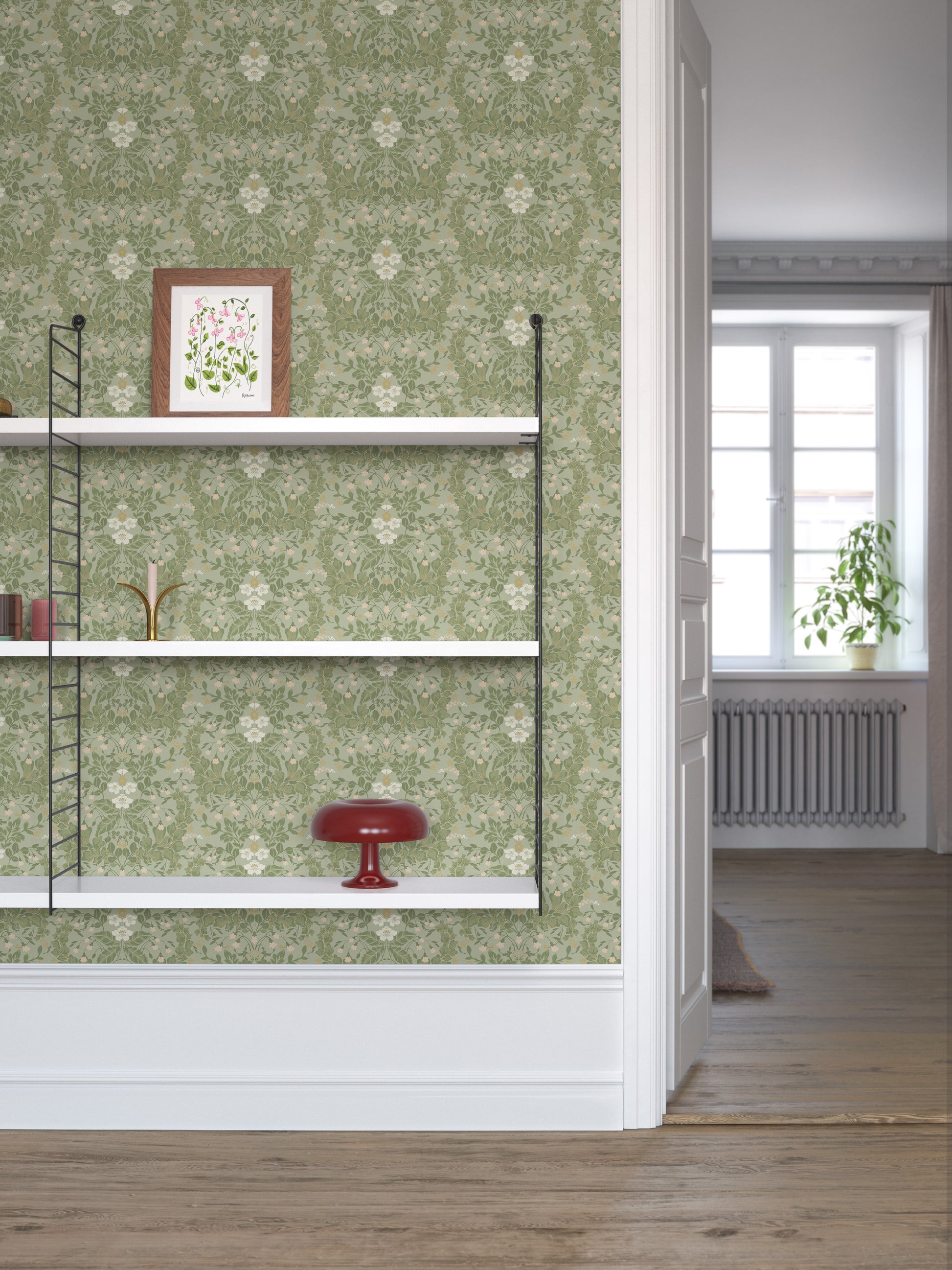 In the wallpaper pattern&nbsp;Saga, the forest's plants are brought to life. 