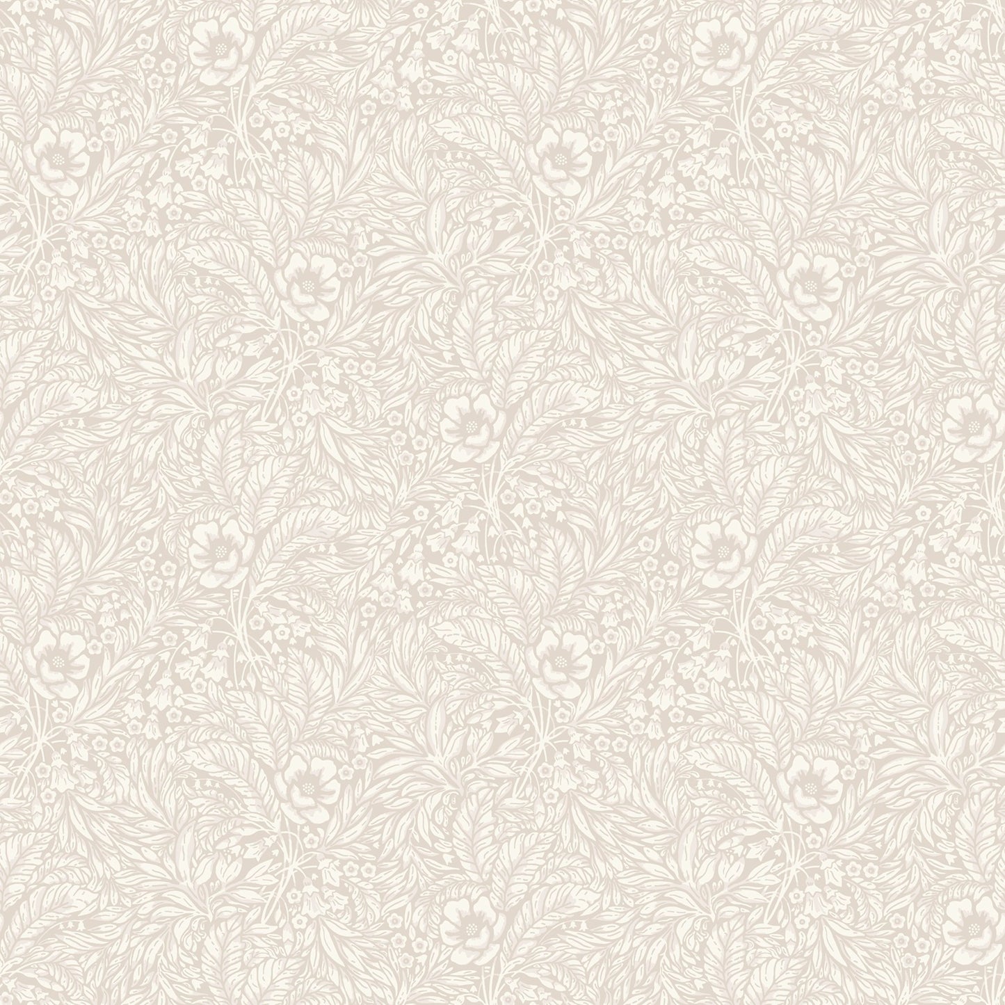 Emma is a timeless wallpaper pattern where flowers and leaves gently wind across the surface, creating a soft, blossoming feel on the wall. 