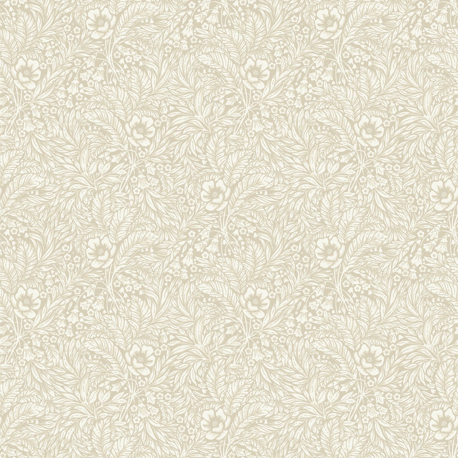 Emma is a timeless wallpaper pattern where flowers and leaves gently wind across the surface, creating a soft, blossoming feel on the wall. 