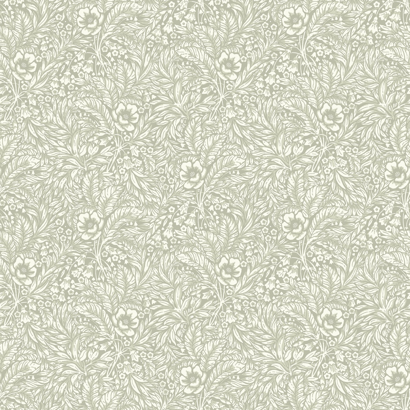 Emma is a timeless wallpaper pattern where flowers and leaves gently wind across the surface, creating a soft, blossoming feel on the wall. 