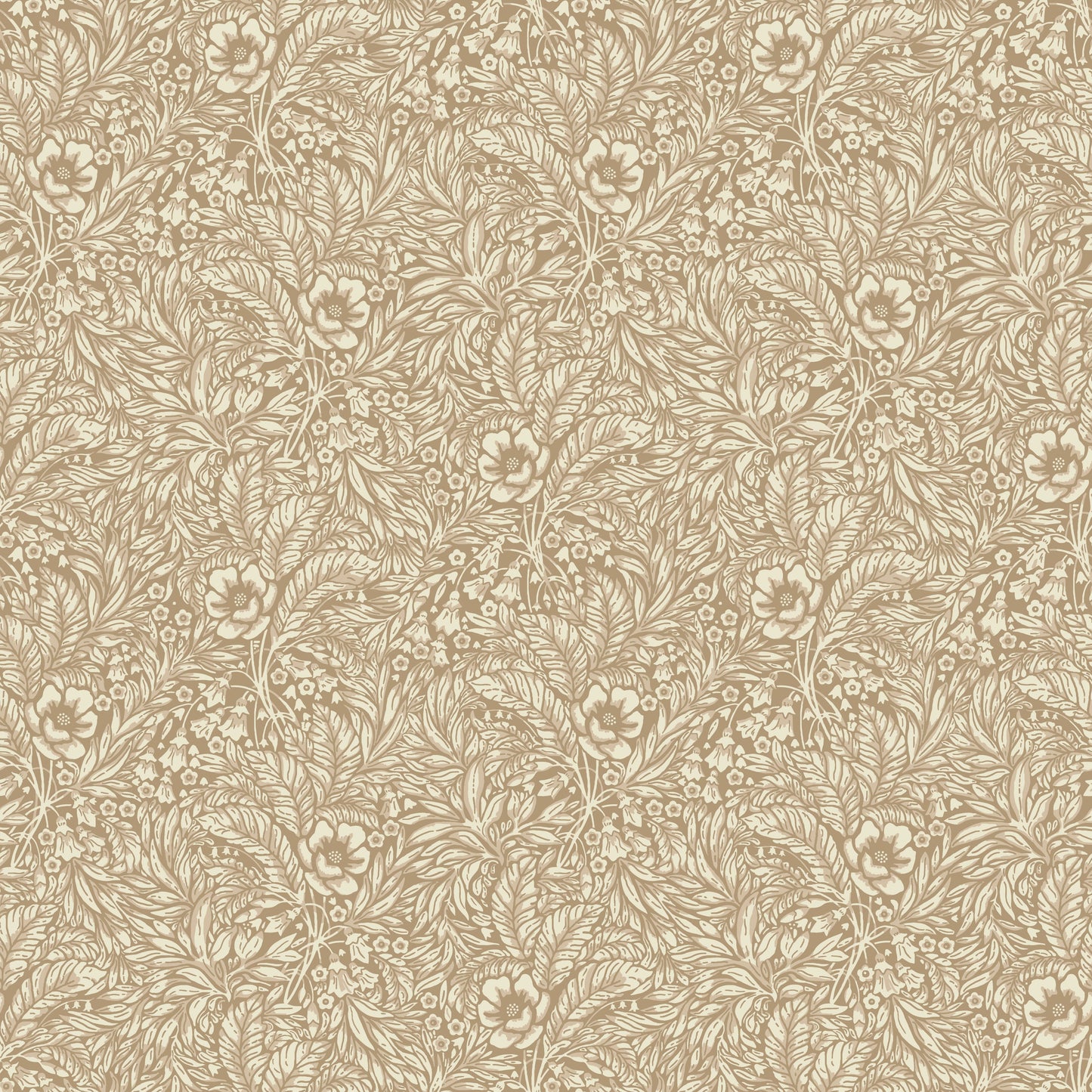 Emma is a timeless wallpaper pattern where flowers and leaves gently wind across the surface, creating a soft, blossoming feel on the wall. 