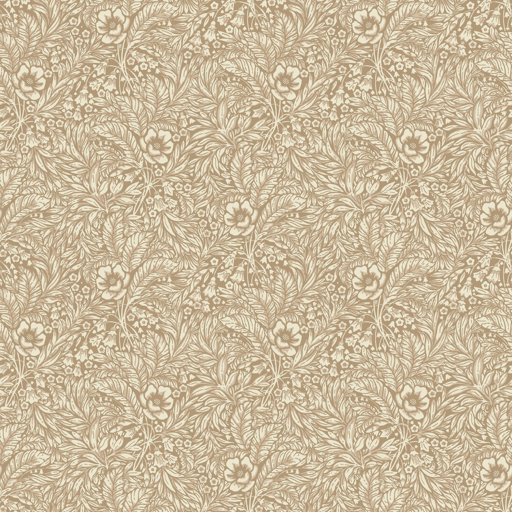 Emma is a timeless wallpaper pattern where flowers and leaves gently wind across the surface, creating a soft, blossoming feel on the wall. 