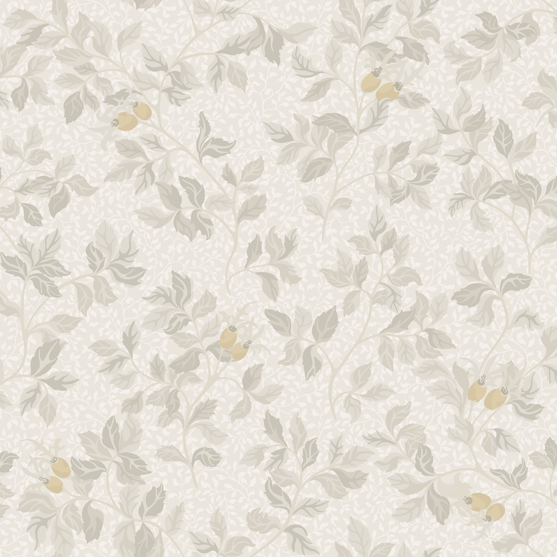 In the Nora wallpaper pattern, the rosehip bush serves as the inspiration — where the roses have faded and only the hips remain.