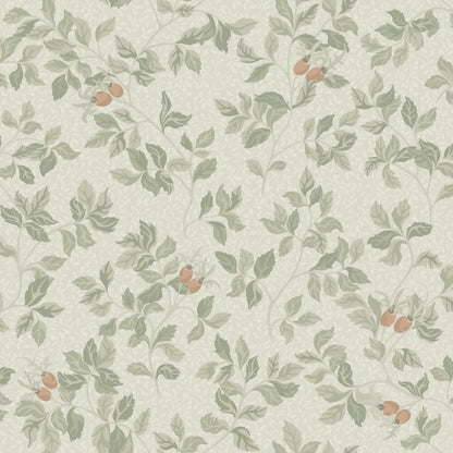 In the Nora wallpaper pattern, the rosehip bush serves as the inspiration — where the roses have faded and only the hips remain. 