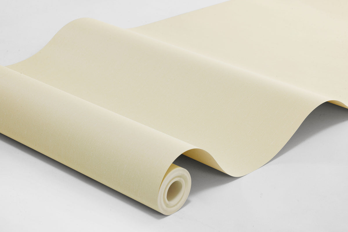 Butter Linen has a warm, light yellow shade that balances between pale yellow and creamy off-white. The subtle linen texture gives the Solid color surface a lively look and a soft, sophisticated character