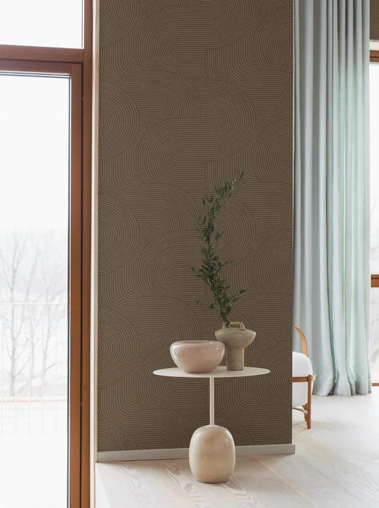 Colored in a neutral brown palette, our Zen wallpaper is inspired by the traditional Japanese gardens it takes its name from. 