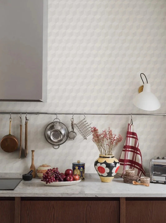 Discover the three-dimensional allure of our Cube wallpaper in contrasting tones of white.