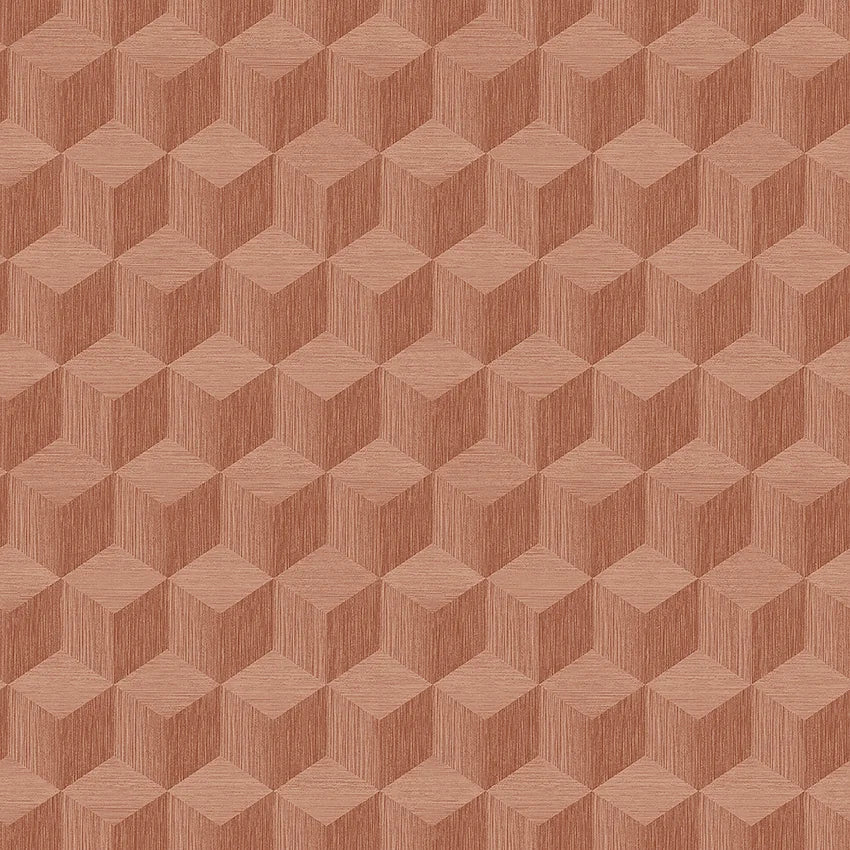 Colored in terracotta red tones, our Cube wallpaper injects warmth and vibrant charm into your space.