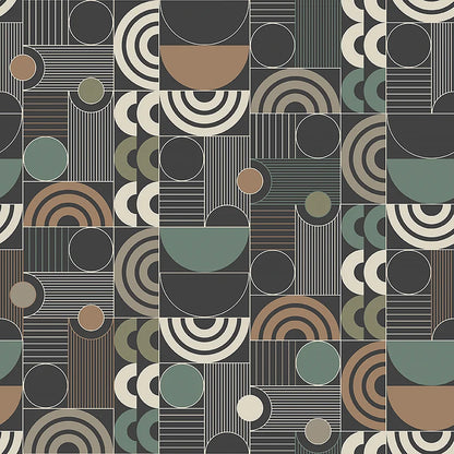 Shaded in a multi-colored palette on a charcoal grey background, our Cosmopolitan wallpaper has a flirtatious 1970s vibe.