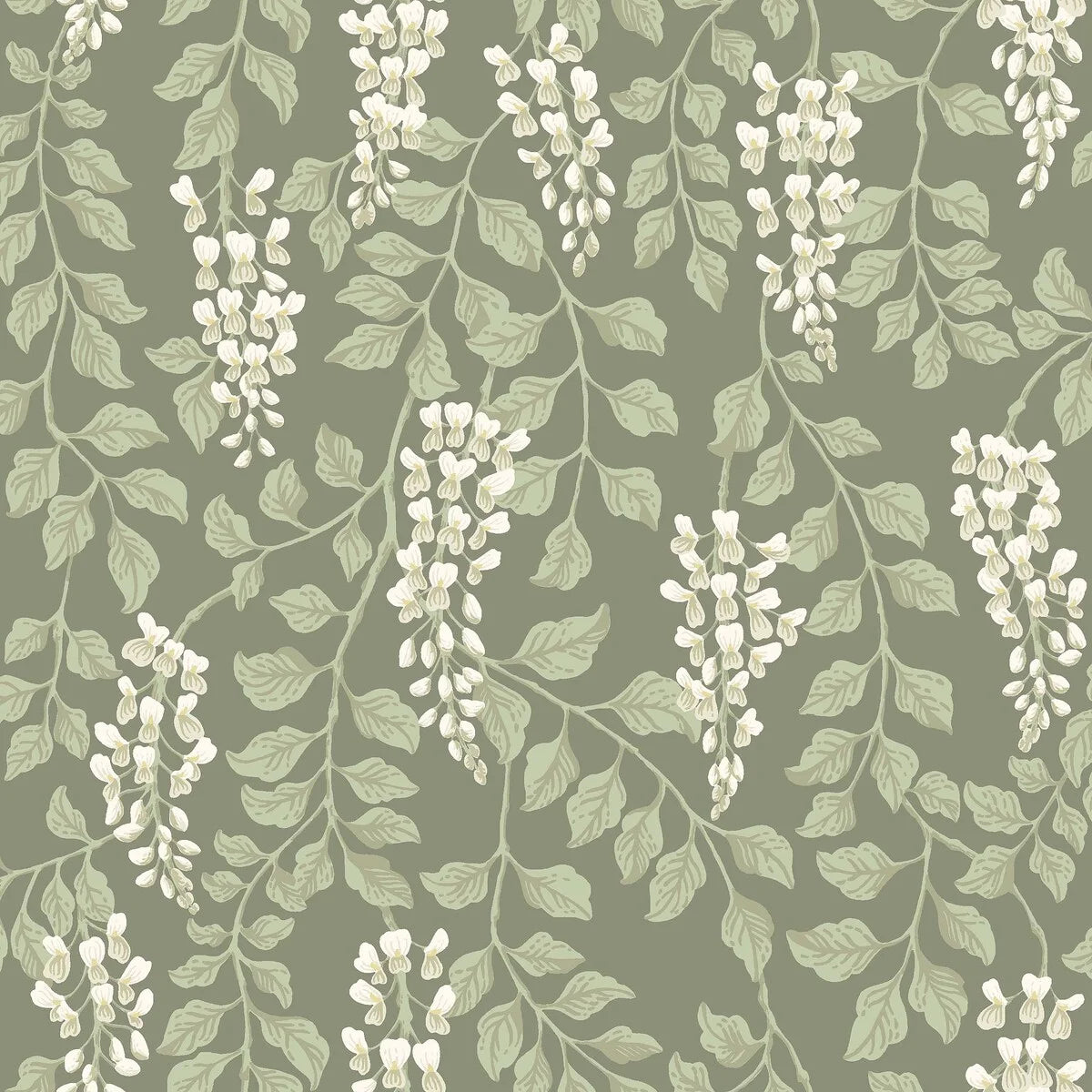 Enjoy natural and harmonious beauty with our Blåregn wallpaper in a dreamy warm green color scheme. 