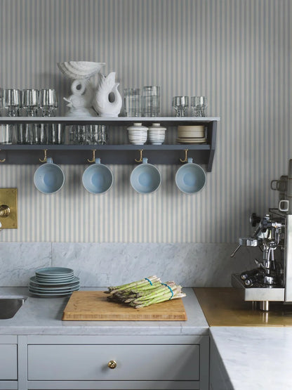 Mölle Stripe is a striped wallpaper inspired by the classic Swedish seaside town of Mölle in Skåne – known for its free-spirited bathing culture at the turn of the 20th century.