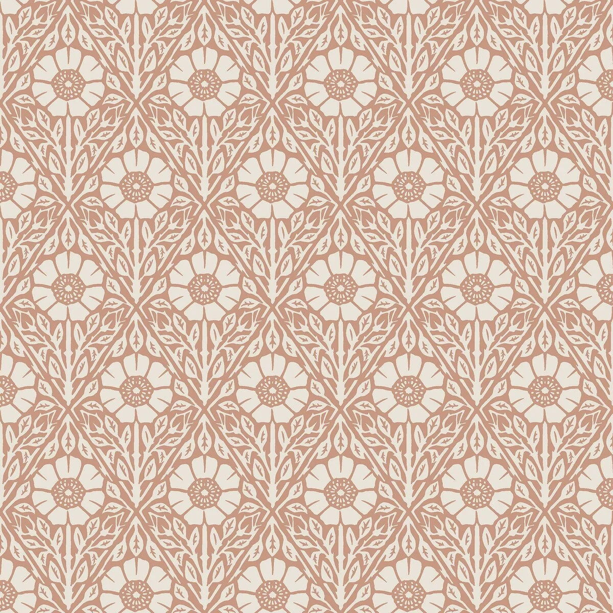 Colored in soft warm terracotta red hues with cosy white accents, our Nyponros wallpaper adds a harmonious and inviting feel to any space.