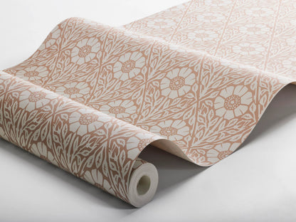 Colored in soft warm terracotta red hues with cosy white accents, our Nyponros wallpaper adds a harmonious and inviting feel to any space.