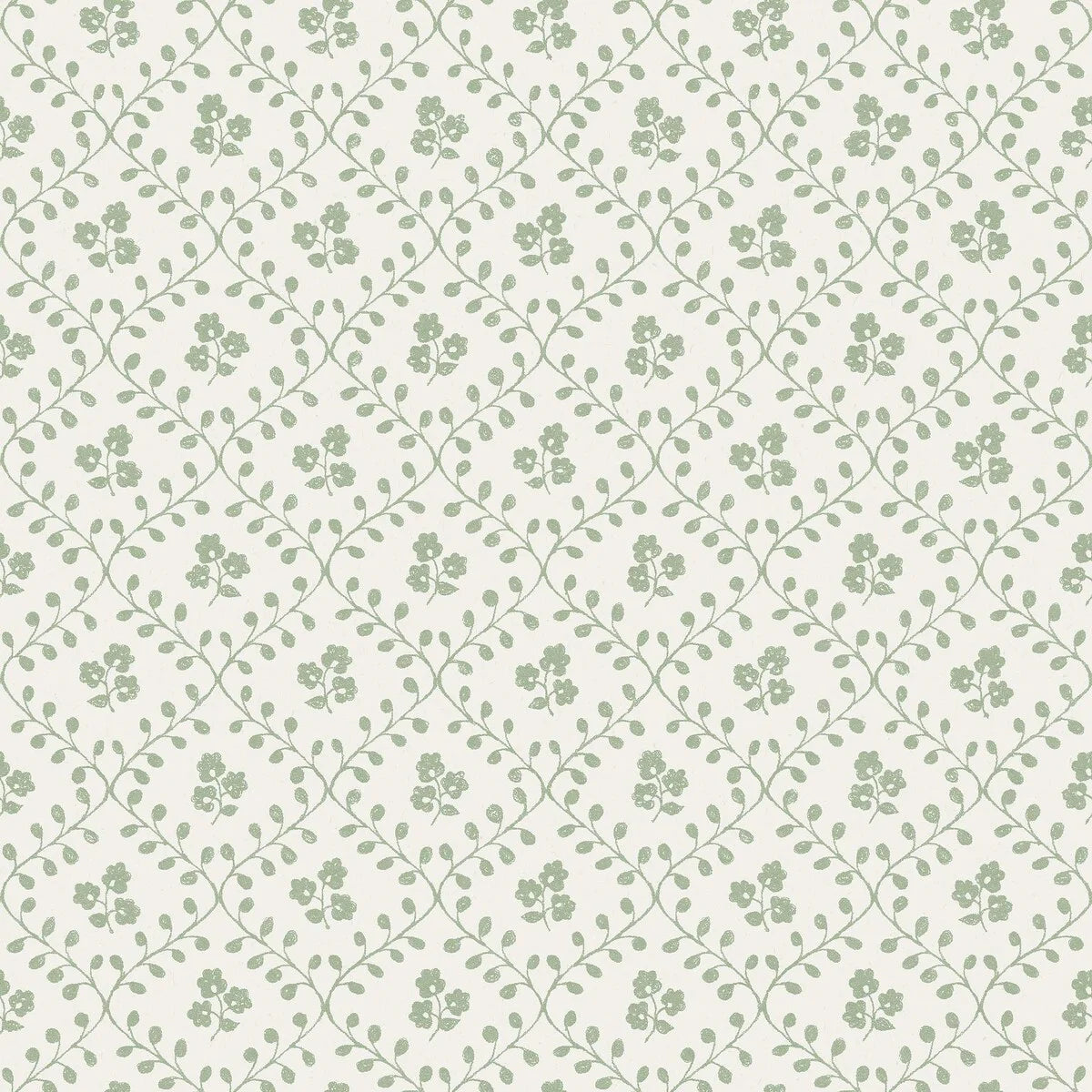 Set on a warm white base with a beautiful green floral trellis pattern, our Idun wallpaper evokes the freshness of a spring garden.