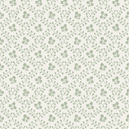Set on a warm white base with a beautiful green floral trellis pattern, our Idun wallpaper evokes the freshness of a spring garden.
