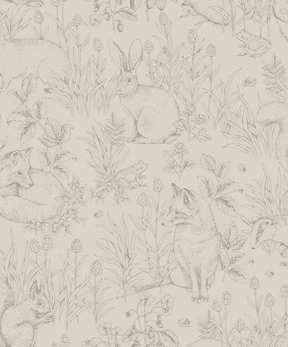 Set on a neutral and airy linen beige backdrop, our Forest Friends children’s wallpaper captures the spirit of the playful and inviting forest.