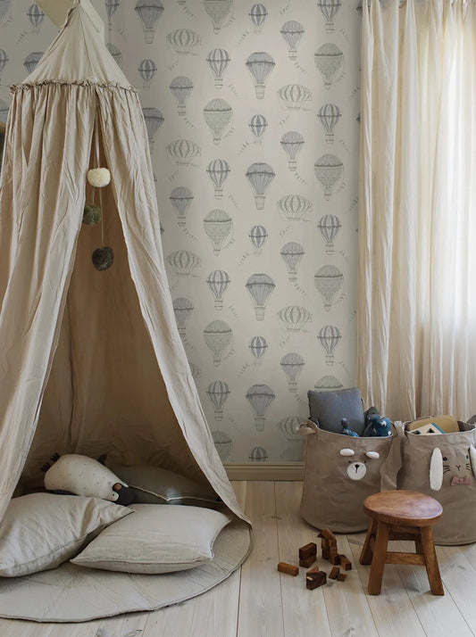 Join your little explorer on a journey high into the clouds with our "Up in the Sky" children’s wallpaper.